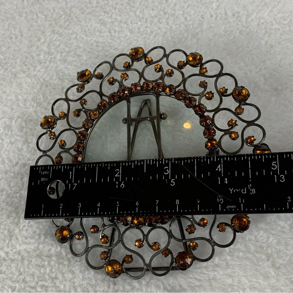 Metal Photo Frame Round With Amber Rhinestones Retro 5